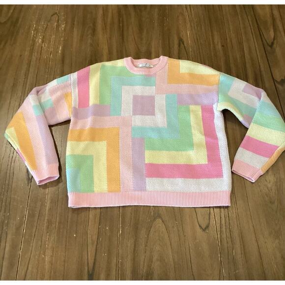 Olivia Rubin Aria Color Block Pastel Sweater Crew Neck Pullover Cotton revolve S - Picture 2 of 11